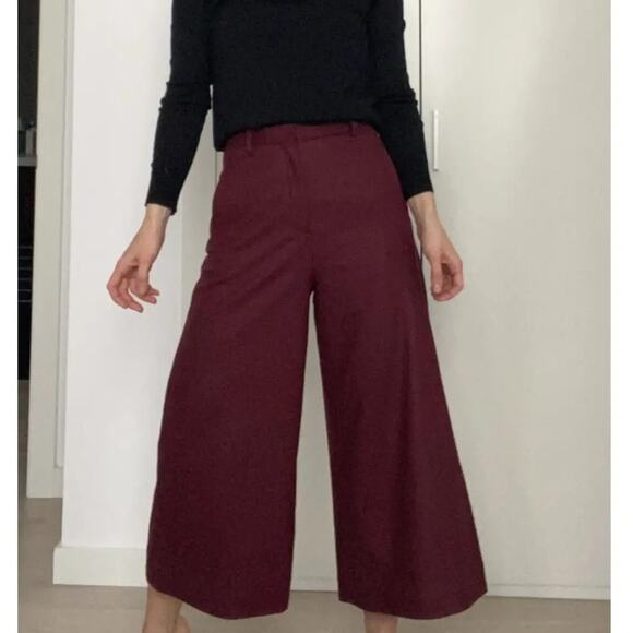 COS Women’s High Waisted Wool Blend Wide Leg Merlot Burgundy Trouser Pants Sz 6 - Picture 1 of 10